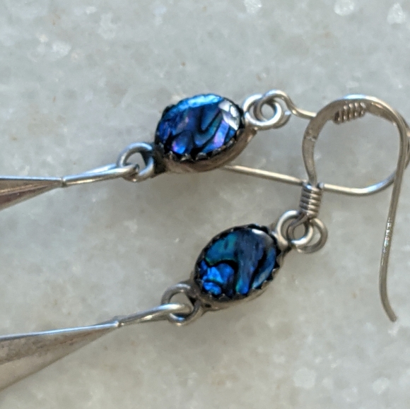 Native American Sterling Blue Abalone VTG earrings - Picture 4 of 8